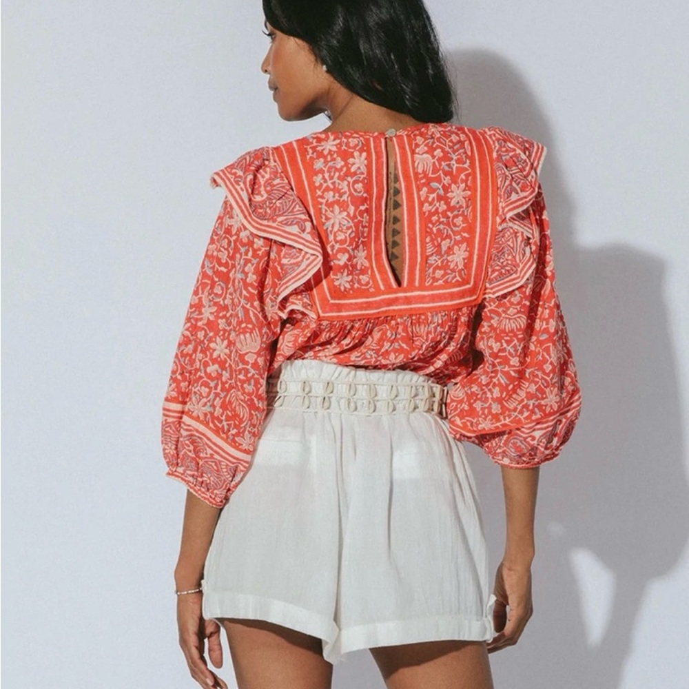 Cleobella Mylah Blouse ,Size: Lg ,Color , orange and red some blue.